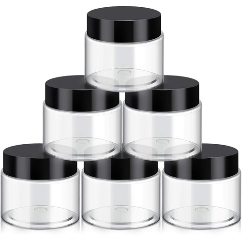 6 Pack Clear Container with Lids Small Plastic Pot Jars Wide Mouth Round Leak Proof Plastic Container Jars with Lid for Travel Storage, Eye Shadow, Nails, Paint, Jewelry (3 oz, Black)