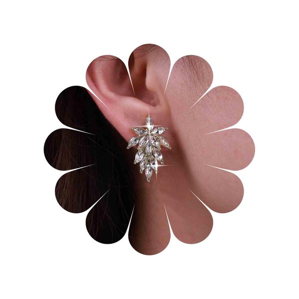 Sttiafay Vintage Crystal Leaf Earrings Leaf Cluster Cz Earrings Gold Rhinestone Leaf Drop Earrings Sparkly Cz Wedding Stud Earrings Jewelry for Women