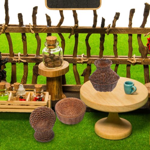 Operitacx 12Pcs Dollhouse Basket, Mini Woven Baskets with Handles, Miniature Willow Basket for Crafts, Landscape Photography Props, Dollhouse Accessories
