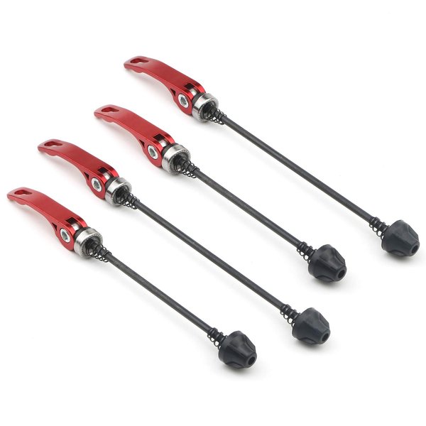 Rowiz 2 Pair Quick Release Bicycle Skewer, Road Mountain Bike Front and Rear Axle Hollow Shaft Set (Red)