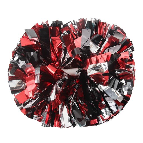 Lovecheer 2PCS Pom Poms Cheerleading Black and Red and Silver Metallic Cheerleader Pom Poms with Handle for Dance Party Sports Spirits