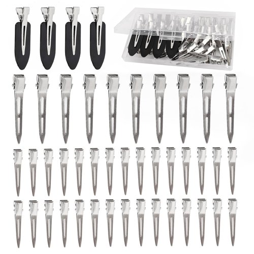 Dgeclr Hair Clips for Women Styling, 44Pcs Metal Duck Billed Pin Curl Clips, Hair Pins, Salon, Makeup, Hair Dyeing, Silver & Black