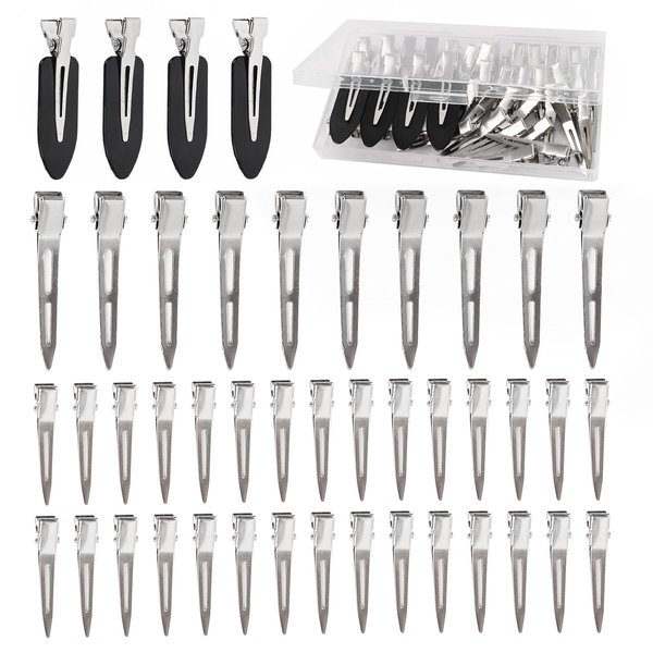 Dgeclr Hair Clips for Women Styling, 44Pcs Metal Duck Billed Pin Curl Clips, Hair Pins, Salon, Makeup, Hair Dyeing, Silver & Black