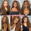 Labamiya Highlight Jerry Curly Human Hair Wig 4x4 T Closure Glueless Wigs Human Hair Pre Plucked Pre Cut Lace Closure Glueless Wigs Elastic Band 200% Density P4/30 Honey Blonde Color