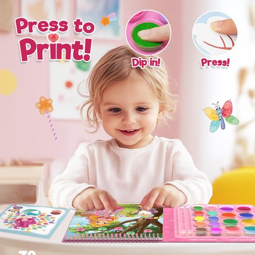 ZMLM Fingerprint Water Coloring Book for kids - Mess Free Watercolor Paint Activity Kit for Toddler Ages 4 5 6 7 8-Magic Finger Painting Set Arts Crafts Toy for Girls Travel Birthday Christmas Gift