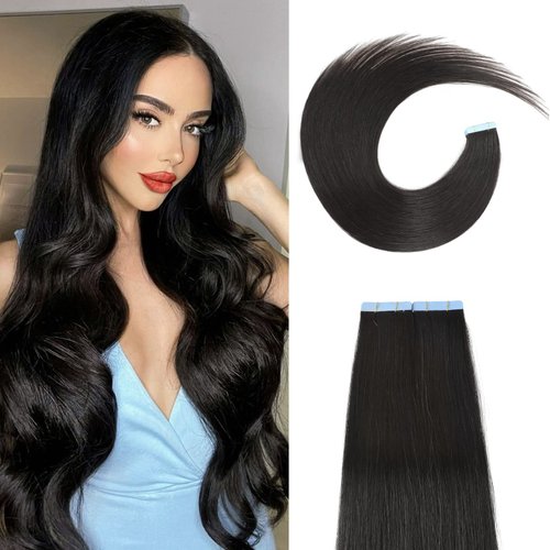 Tape in Hair Extensions Human Hair 12Inch #1B Natural Black Straight Hair 20 Pieces/Pack 40g Seamless Skin Weft Human Hair Extensions Tape in for Black Women (12Inch, Natural Black)