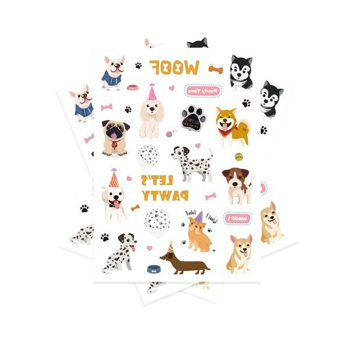 Crazy Night Cute Dog Temporary Tattoos - 66 Glitter Styles | Let's Pawty Puppy Birthday Party Supplies, Woof Party Favors