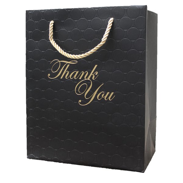 MODEENI Black Thank You Gift Bags - 8x10 Medium Size - 12 Bags - Bags for Business Small - Boutique Bags in Gold Foil