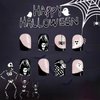 Halloween Short Square Press on Nails Skeleton Skull Acrylic False Nails Ghost Face Design Fake Nails Gel Glue on Nails Glossy Black Spider Full Cover Stick on French False Nails for Women Girls 24Pcs
