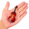 Dselvgvu Wooden Miniature Double Bass with Stand,Bow and Case Mini Contrabass Replica Mini Musical Instrument Collectible Miniature Dollhouse Model Home Decoration (3.94"x1.51"x0.91")