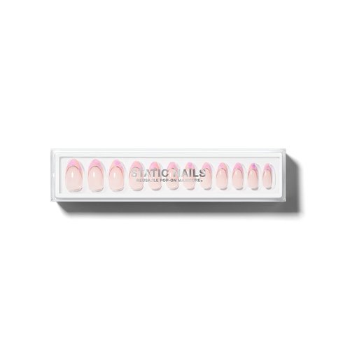 Static Nails Reusable Pop-On Manicure Set, Non-Damaging Glue-On Nails (Almond) - False Nails with Static Nail Glue, Nail Set, Fake Acrylic Press On Nails (Meet Me At Sunrise, Almond)