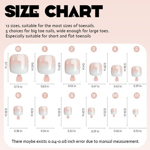 Maigitur Toe Nail Tips - Short Gradient Toenail Press Ons, 120Pcs Brown White Ombre Soft Gel Toe Nail Tips, Soak Off Press On Toenails Square Fake Toes for Women Girls Manicure