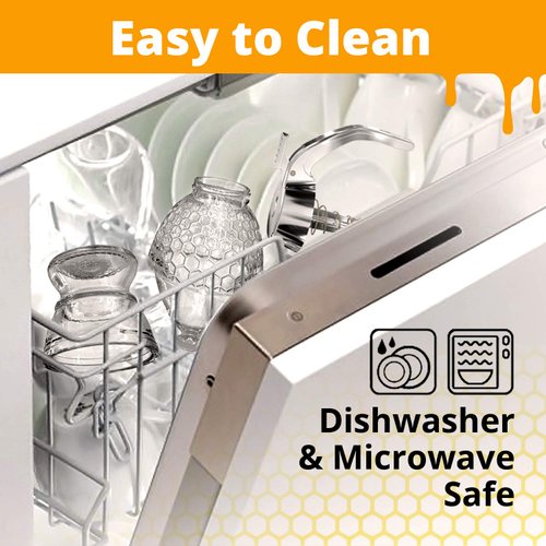 CLEVLI Honey Dispenser – No Drip Glass with Stand – Honey Jar – Clear Glass Honey Container with Dipper 8 Oz – Maple Syrup Dispenser – Honey Pot with Stand – Honey Bottle with Flip Top Lid