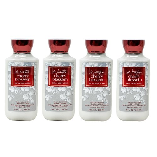 Generic Bath and Body Work Winter Cherry Blossom Daily Nourishing Body Lotion Value Pack - Lot of 4, Red