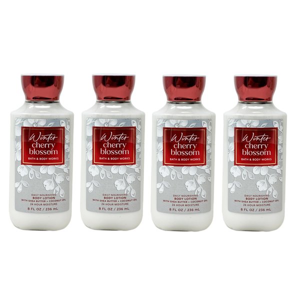 Generic Bath and Body Work Winter Cherry Blossom Daily Nourishing Body Lotion Value Pack - Lot of 4, Red