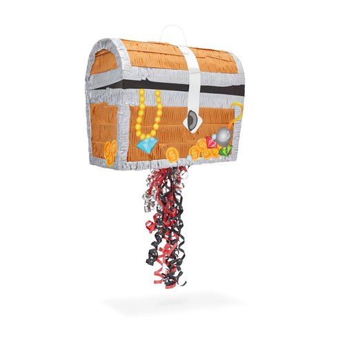 BLUE PANDA Treasure Chest Pinata - Pull String Pirate Pinata, Under the Sea, Adventure Themed Party Decorations (Small, 12x10x6.5 In)