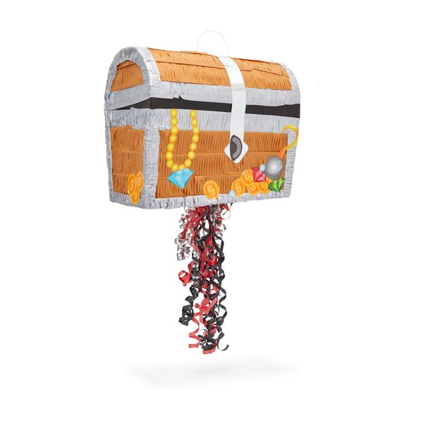 BLUE PANDA Treasure Chest Pinata - Pull String Pirate Pinata, Under the Sea, Adventure Themed Party Decorations (Small, 12x10x6.5 In)