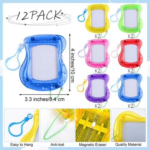 Aodaer 12 Pieces Mini Magnetic Drawing Board with Pen 4 Inch Backpack Keychain Clip Drawing Boards Erasable Doodle Board Sketch Pad Drawing Tablet for Birthday Gifts Car Trip Educational Toys
