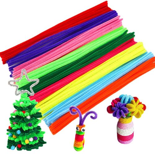 GSHLLO 200 Pcs Craft Pipe Cleaners Fuzzy Chenille Stems DIY Pipe Art Decorations Chenille Crafts Pipecleaners Twistable Stems for Kids Children Black White