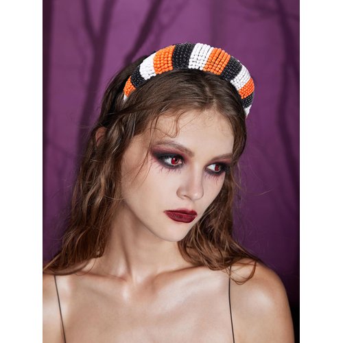 GLBCC Halloween Headband for Women White Black Orange Beaded Headband Headpiece Halloween Costume...