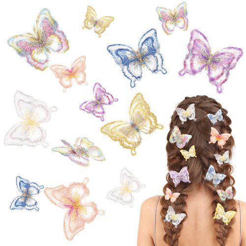 18 Pieces Butterfly Hair Clip Halloween Lace Hair Bows Embroidery Butterfly Hair Pins Hair Accessories for Halloween Cosplaying Women Girls Teens, 2 Sizes (Assorted Color)
