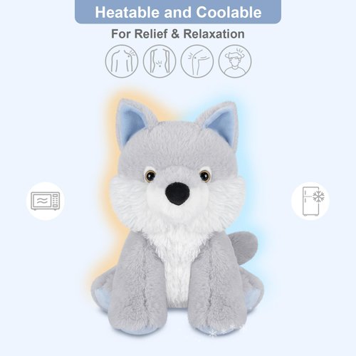SuzziPals Heatable & Coolable Wolf Stuffed Animal, Microwave Heating Pad Animal for Cramps & Pain, Lavender Scented Stuffed Animals for Stress, Anxiety Stuffed Animal Wolf Plushies Toys, Wolves Gifts