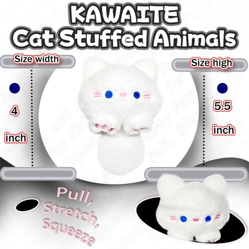 White Cat Stuffed Animals, Kawaii Cat Plushies for Girls and Boys, Soft Cats Mini Plush Toy Keychain, Fun Cuddly Plush Toys for Kids, Stuffed Animal for Birthday Gifts, Kids Prizes