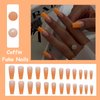 MISUD Coffin Press on Nails Long Fake Nails Glossy Glue on Nails Orange Ombre Acrylic Nails Ballerina Gradient Artificial Nails Bling Glitter Line Stick on False Nails with Design 24 pcs