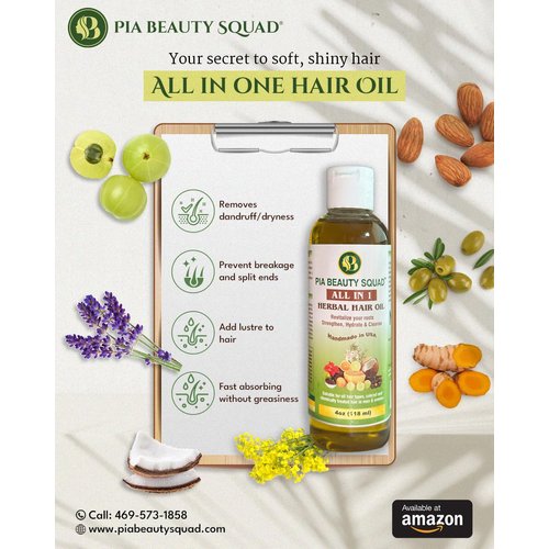 Pia Beauty Squad All-in-1 herbal hair oil for Hair Fall, Dandruff, Dry Scalp | 23 Herbs, Almond | Handmade, Chemical-Free | all ages