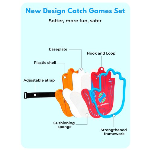 Toss and Catch Ball Game, Football & Baseball Camping/Yard/Outdoor Sports Toy for Toddler, Outdoor Family Games for Kids and Adults with 4 Soft Sticky Balls and 4 Upgraded Paddles, Ages 3 4 5 6 7 8+