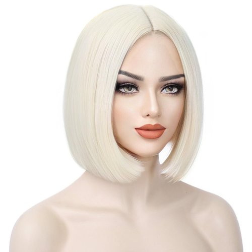 PATTNIUM Platinum Blonde Bob Wig for Women Short Straight Blonde Wig Blonde Bob Wig Short Bob Wigs Heat Resistant Synthetic Wig with Wig Cap(Blonde)
