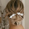 ALUINN Gold Bridal Hair Comb For Wedding Hair Accessories, Crystals Bridal Hair Comb Piece, Pearls Hair Piece for Brides, Women (Silver)