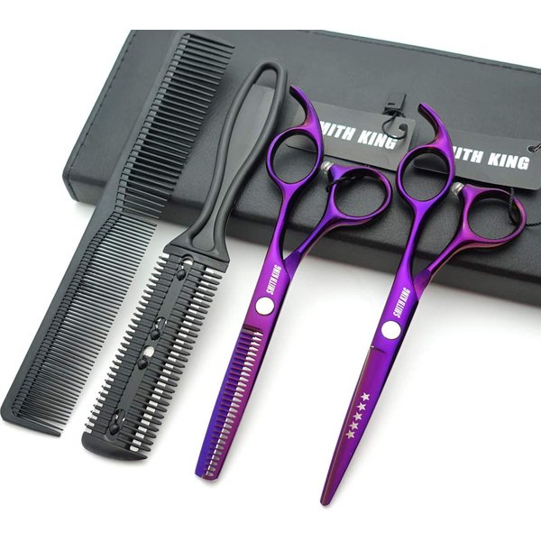 5.5 Inches Hair Scissors with Thinning Comb Hair Cutting Shears Thinning Shears Set for Professional and Personal (Violet)