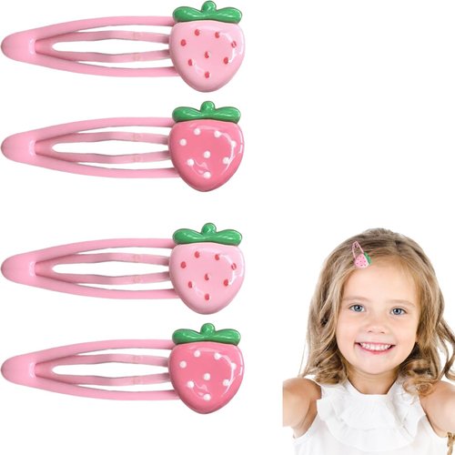 2 Pairs Strawberry Hair Clips for Baby Girls Toddlers, Cute Fruit Hair Barrettes Kawaii Fringe Hairclips Hairpins Y2K Strawberry Hair Accessories for Toddlers Baby Girls (Pink)
