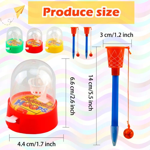Haconba 24 Pack Mini Basketball Game Party Favor Includes 12 Pcs Mini Basketball Hoop Finger Game and 12 Pcs Basketball Hoop Pens for School Classroom Rewards Birthday Sports Party Favors