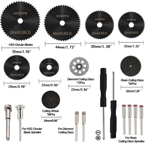 Cutting Discs Wheel Set for Dremel Rotary Tool Accessories, HSS Circular Saw Blades Diamond Resin Cutting Wheel Kit with 1/8" Mandrels for Wood Plastic Metal Cutting