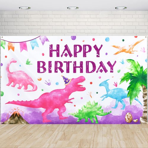 WERNNSAI Watercolor Dinosaur Backdrop - 73'' x 43'' Dinosaur Birthday Party Supplies for Girls Kids Indoor Outdoor Photography Background Dino Theme Party Decorations Wall Decor