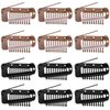 12 Pcs Wig Clip With Safety Pins 10-Teeth Hair Extension Snap Invisible Wig Combs Setting Clips to Secure Wig No Sew Hair Extension Clips for Woman Hijab Veil Hair Extensions Hairpieces (Black, Brown)