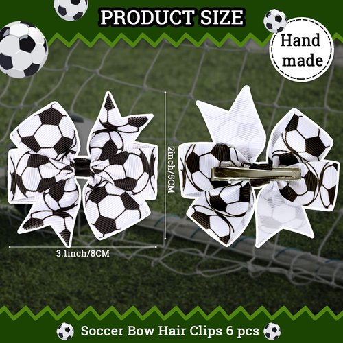 Whaline Soccer Hair Clip - 6Pcs Black & White Sports Themed Hairgrip Bows for Girls, Women, Soccer Team Gift, Party Supplies, Daily Hair Accessories