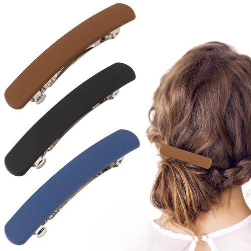 3” Hair Barrettes for Women, 3PCS Flat Barrettes for Women, Matte Barrettes, Hair Clips, French H...