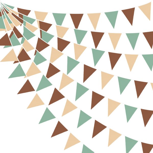 32Ft Sage Green Brown Triangle Flag Fabric Banner Pennant Bunting Garland Streamers for Birthday Wedding Baby Shower Jungle Safari Summer Woodland Camping Outdoor Picnic Garden Party Decorations