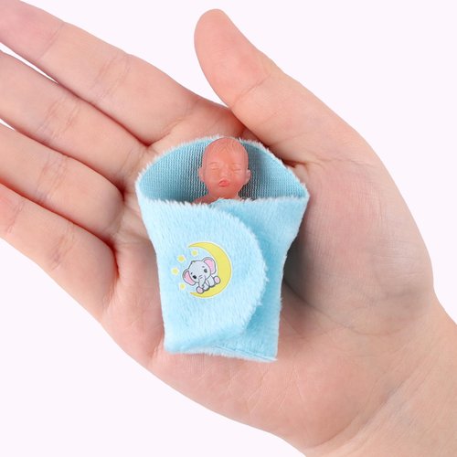 BABESIDE Mini Silicone Baby Dolls, 3 Inch Realistic Newborn Baby Dolls Full Silicone Sleeping Little Baby Dolls Mini Real Life Baby Girl Miniature Baby with Bathroom Toy Set Accessories(Blue)