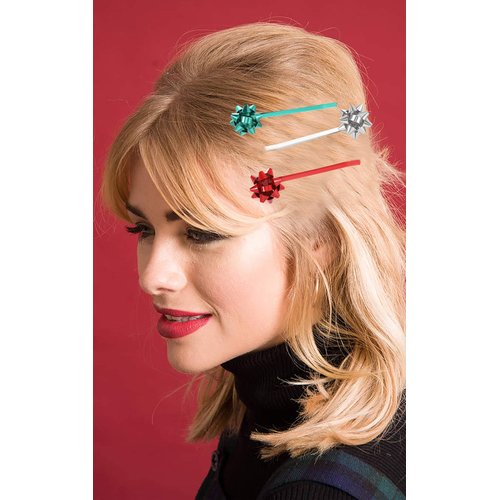 Christmas Bow Snowflake Hair Clip Hairpin Festive Gift Bows Rhinestone Snowflake Alligator Clips Xmas Holiday Party Hair Accessories Gift (Gift Bow)