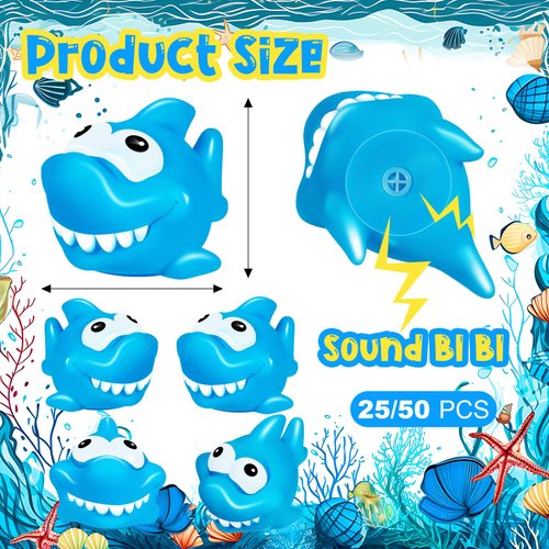 25 Pcs Rubber Sharks for Kids, Bulk Squirting Shark Bath Toys Cute Small Squeak Sharks Party Favors Summer Bathtub Toy for Birthday Shower Classroom Pool Party Favors