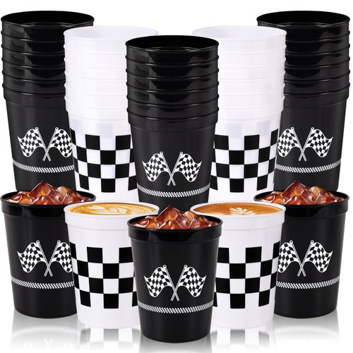Erweicet 24pcs Checkered Flag Party Supplies 16oz Checkered Cup for Race Car Party Supplies