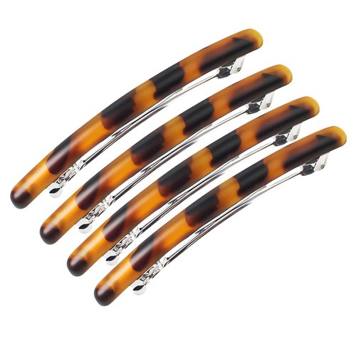 4.3" Long Shiny Curved Steel French Barrettes for Thick Hair Acrylic Hair Barrettes Chic Ponytail Hair Clips for Styling Long Hair,4pcs (Brown)