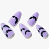 GLAMERMAID Press on Nails Short Almond for Halloween, Gothic Purple Fake Nails Gel with Bat Design Medium Oval Glue on Nails for Women, Glitter Acrylic False Nail Kits Stick on Nails Emo Nails