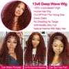 13X6 HD Reddish Brown Deep Wave Lace Front Wigs Human Hair Glueless Colored Wigs Human Hair Pre Plucked 180 Density 12A Brazilian Virgin Curly Wigs for Black Women Auburn Copper Red Wig 22 Inch