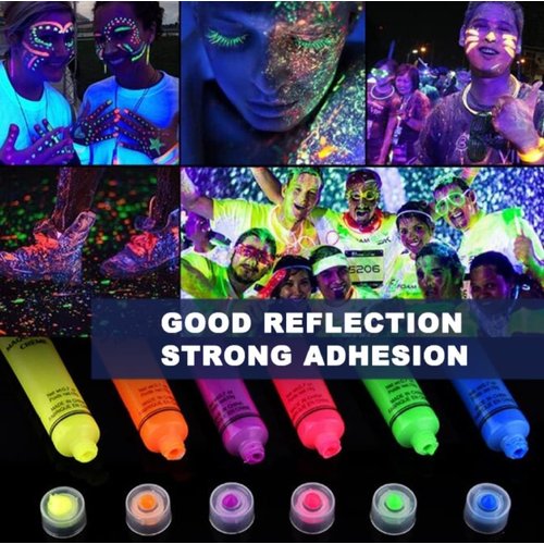 MISTER ART Glow in Dark Face Body Paint UV Blacklight Neon Fluorescent 0.34 oz Set of 24 Tubes