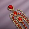Xerling Red Crystal Pendant Head Chain Boho Layered Rhinestones Forehead Headpiece Tassel Head Jewelry for Women Wedding Hair Clip Accessories for Brides (Red-Gold)